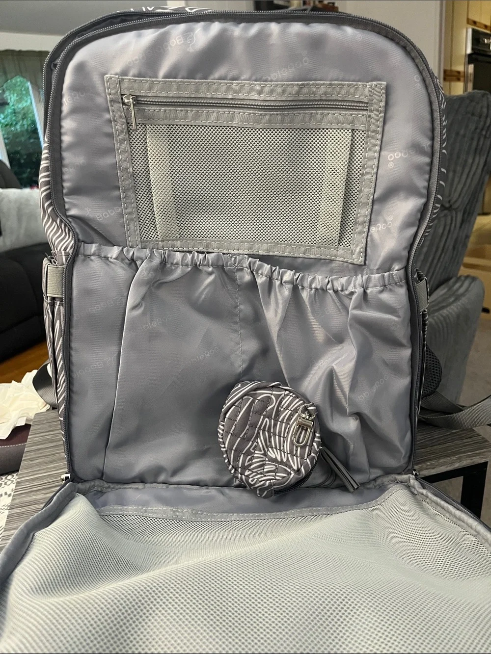 BabbleRoo light grey and white diaper bag